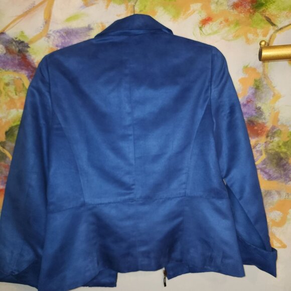 Evan Picone Blue Suede-like Zip Blazer With Gold Buttons and Pockets - Picture 6 of 13
